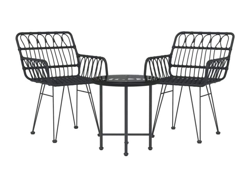 3-piece garden dining set, black woven resin