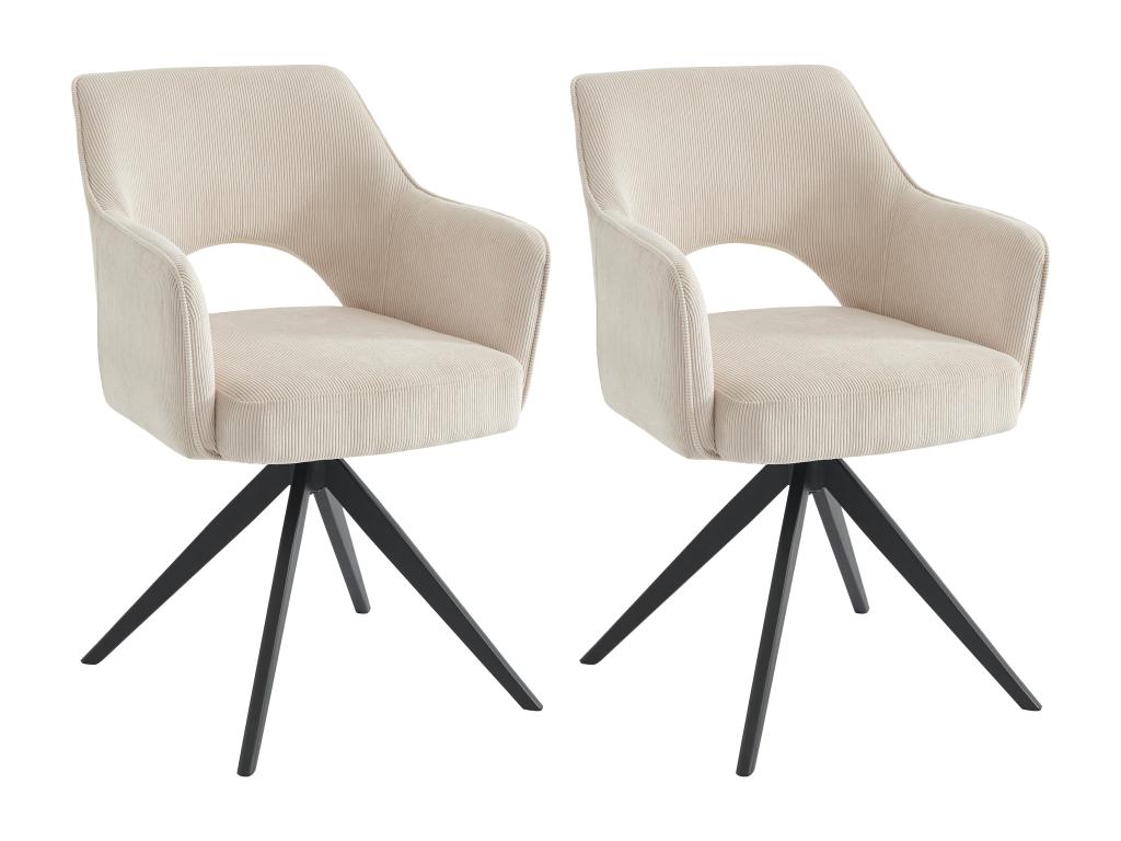 Set of 2 swivel chairs with corduroy and black metal armrests - Cream - Homelumiere