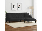 2-seater sofa bed with pillows and footstool in black velvet