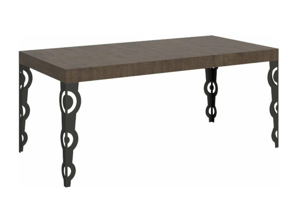 Rectangular oriental table for 6 people, 160cm long, dark wood and anthracite metal legs, Homelumiere