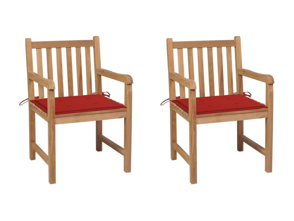 2-piece garden chairs with red cushions, solid teak wood, 10