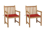 2-piece garden chairs with red cushions, solid teak wood, 10