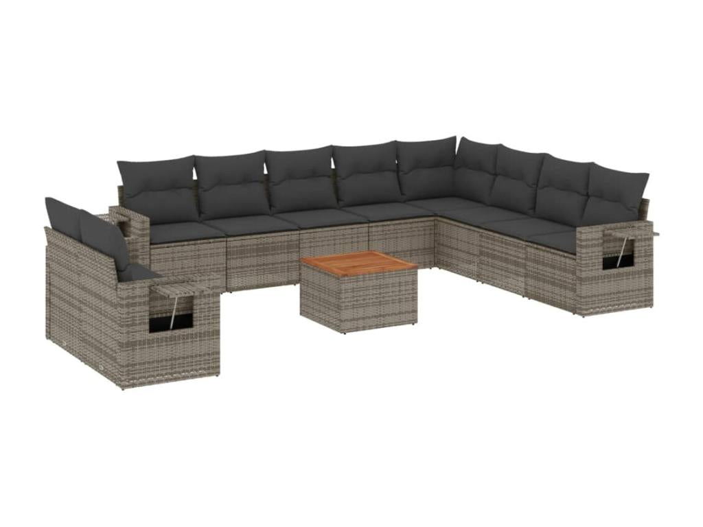 11-piece garden furniture set with grey resin wicker cushions