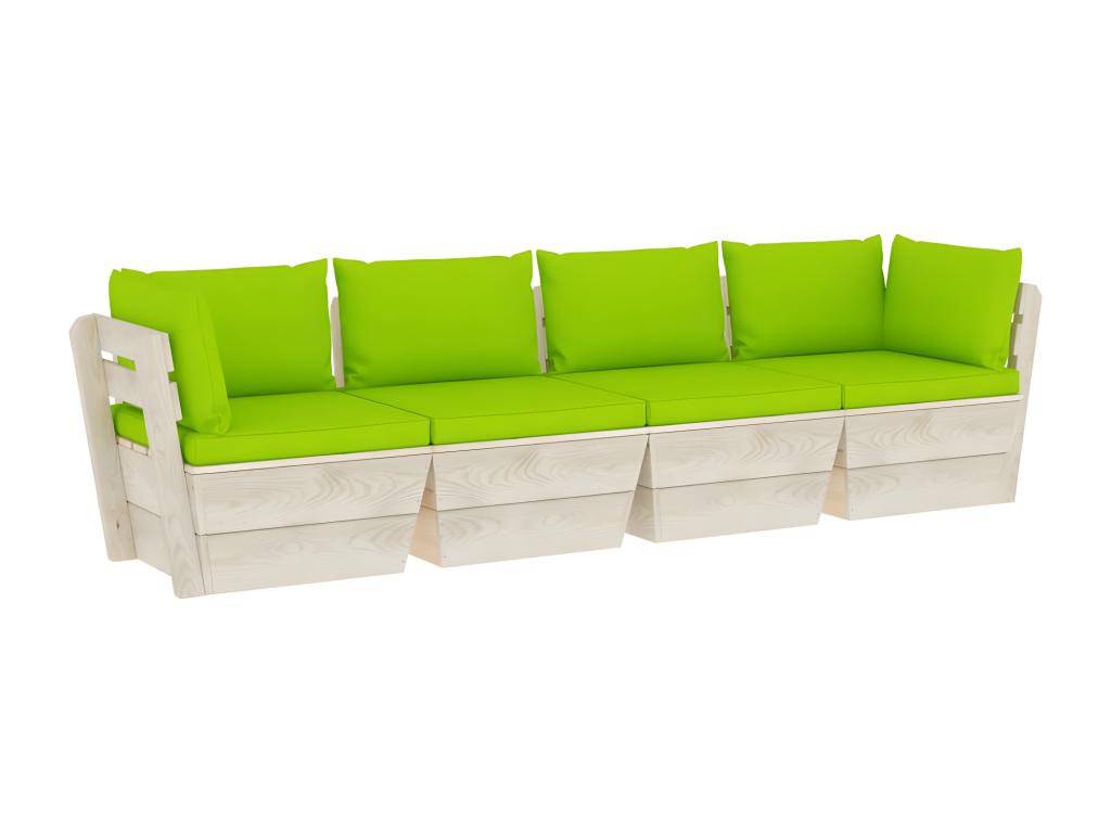 4-seater pallet garden sofa with cushions, spruce wood