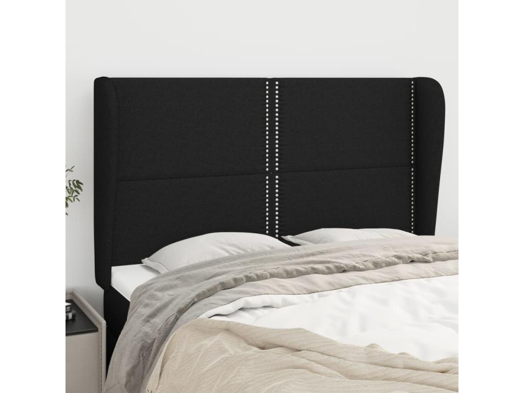 Headboard with wings, Black, 147x23x118/128 cm, Fabric, 84987BTVB