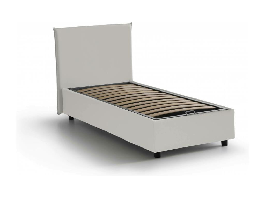 Homelumiere Single Bed with Storage Bed and Eco-Leather Upholstery, Made in Italy, Front Opening, Suitable for 80x190 cm Mattress, White