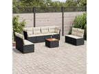 9-piece garden furniture set with cushions, black woven resin