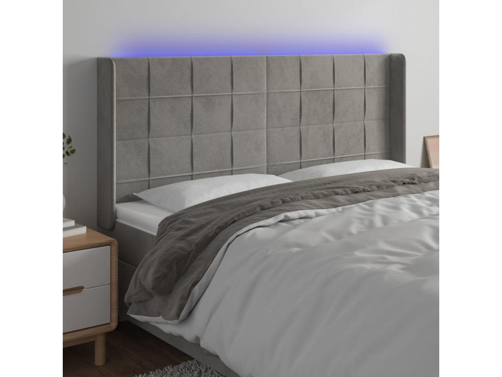 Light Grey LED Headboard 163x16x118/128 cm Velvet