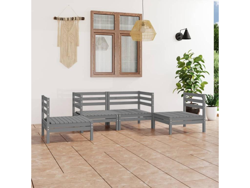 4-piece garden furniture set, grey, solid pine wood