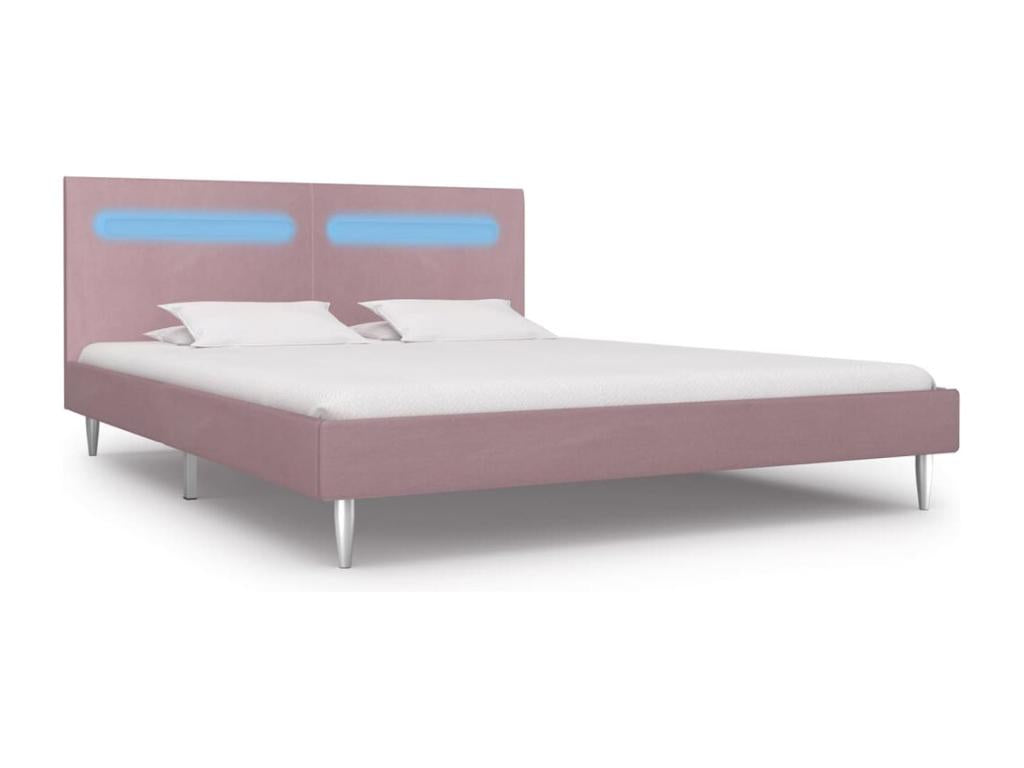 Bed frame with LED lights, pink fabric, 180x200 cm