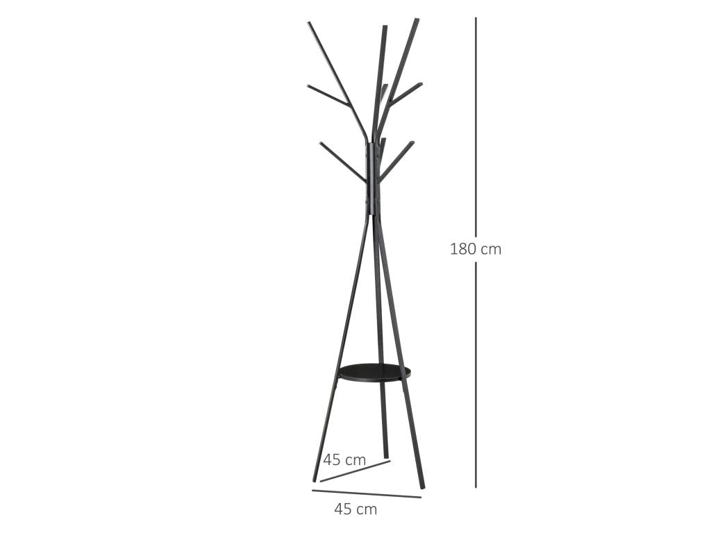 Contemporary design tripod coat rack, Homelumiere shelf, 9 shelves, Homelumiereères, dimensions: 45L x 45W x 180H cm, black metal