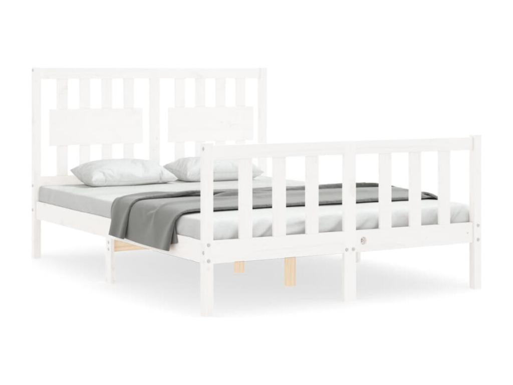 Bed frame with white headboard, 140x190 cm, solid wood