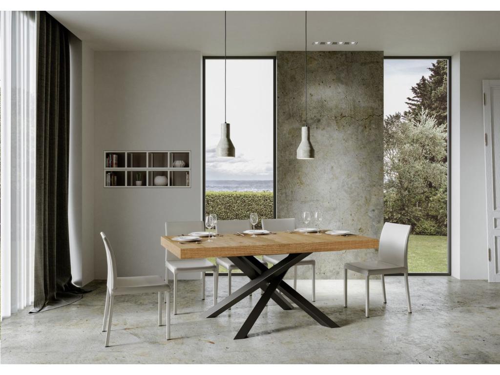 Italian table in light oak with dark grey interlaced legs, 180cm, Homelumiere