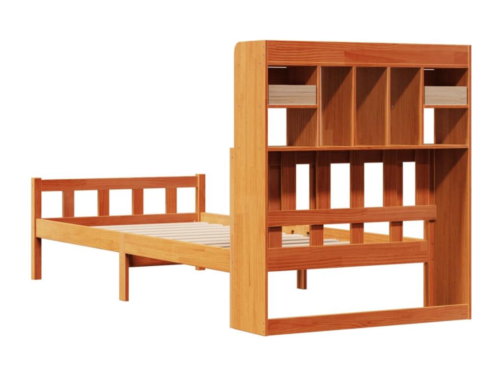 Bookcase bed without brown wax mattress 90x190 cm solid pine