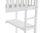 90x200cm solid wood bunk bed - with table and ladder - White