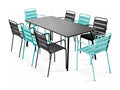 Garden table and 8 chairs in turquoise and grey metal - Delimoa 88812IFVI