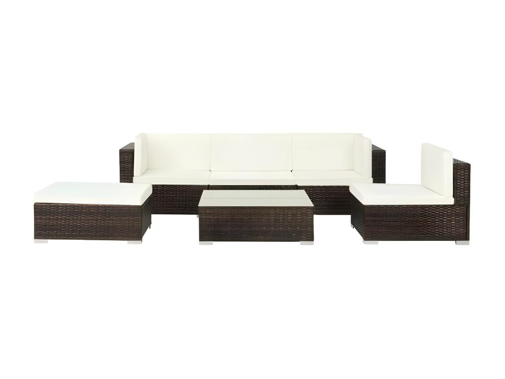 Homelumiere 6-piece garden furniture set in brown woven resin with white cushions