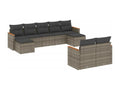 9-piece garden furniture set with grey resin wicker cushions
