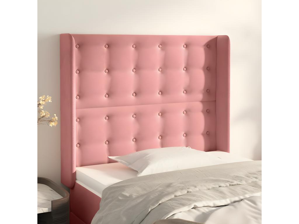 Headboard with wings, Pink, 103x16x118/128 cm, Velvet