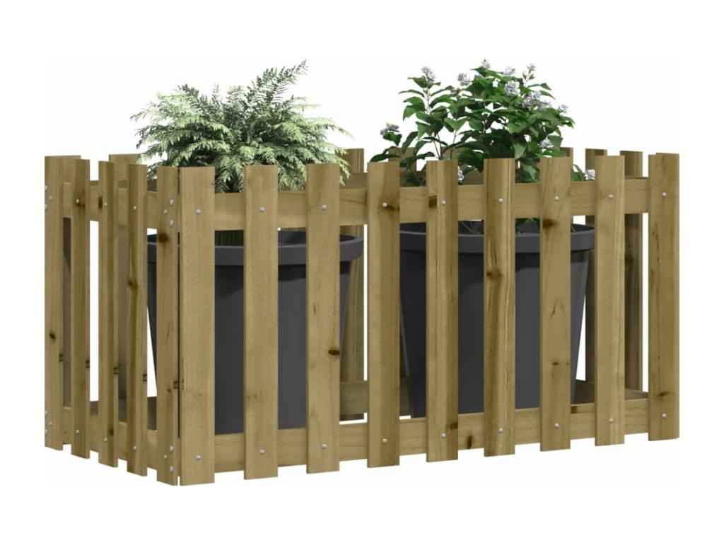 Raised garden bed with a designer fence made of impregnated pine wood