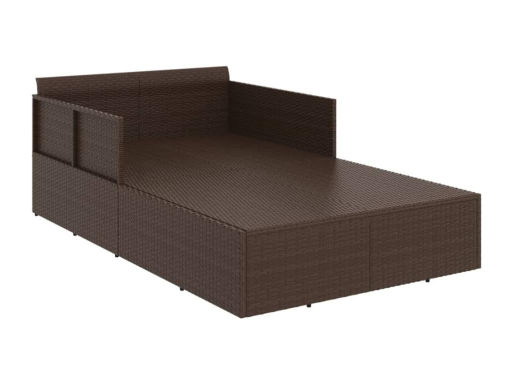 Chaise longue with brown cushions, 182x118x63 cm, woven resin, 89591KCVR