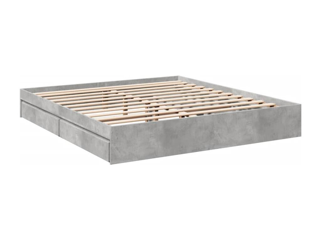 Concrete grey engineered wood bed frame with drawers, 180x200 cm