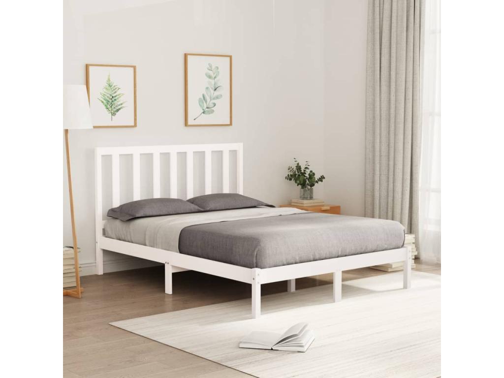 White bed frame without mattress, 120x200 cm, solid wood