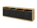 XL 240cm sideboard from the Homelumiere collection - Oak and black - 4 doors and 4 illuminated niches