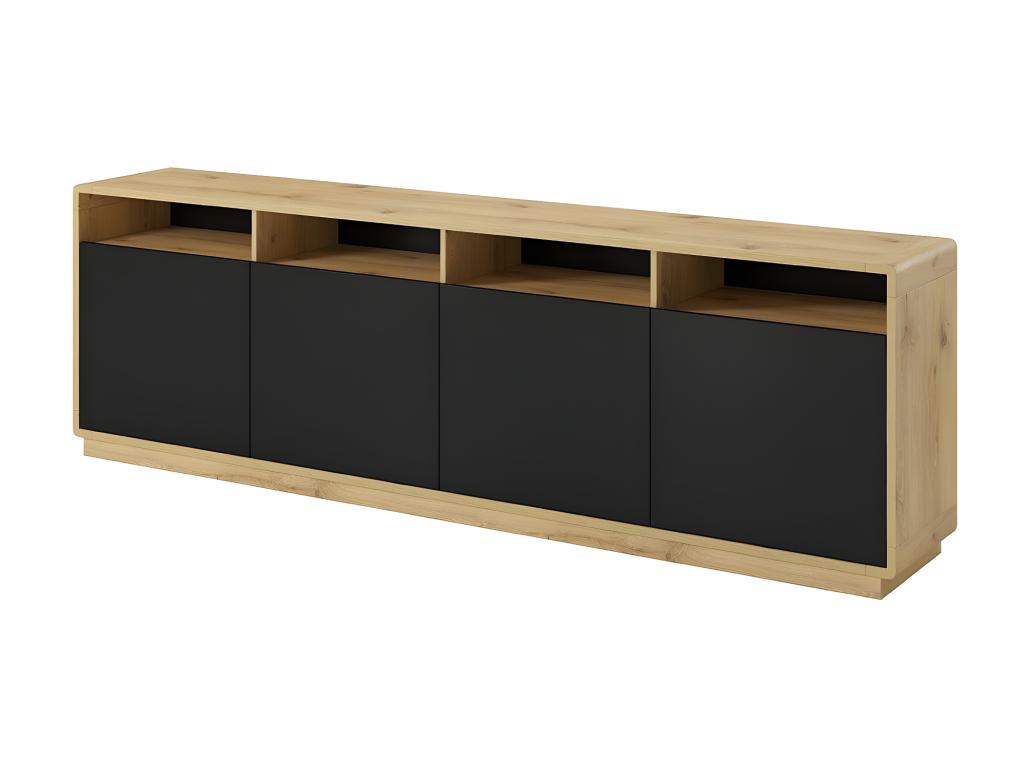 XL 240cm sideboard from the Homelumiere collection - Oak and black - 4 doors and 4 illuminated niches