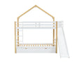 Bunk bed 90x200 cm - made of pine wood and MDF - with LED lighting, 2 drawers, ladder and slide - White