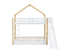 Bunk bed 90x200 cm - made of pine wood and MDF - with LED lighting, 2 drawers, ladder and slide - White