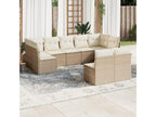 9-piece garden furniture set with cushions, beige woven resin