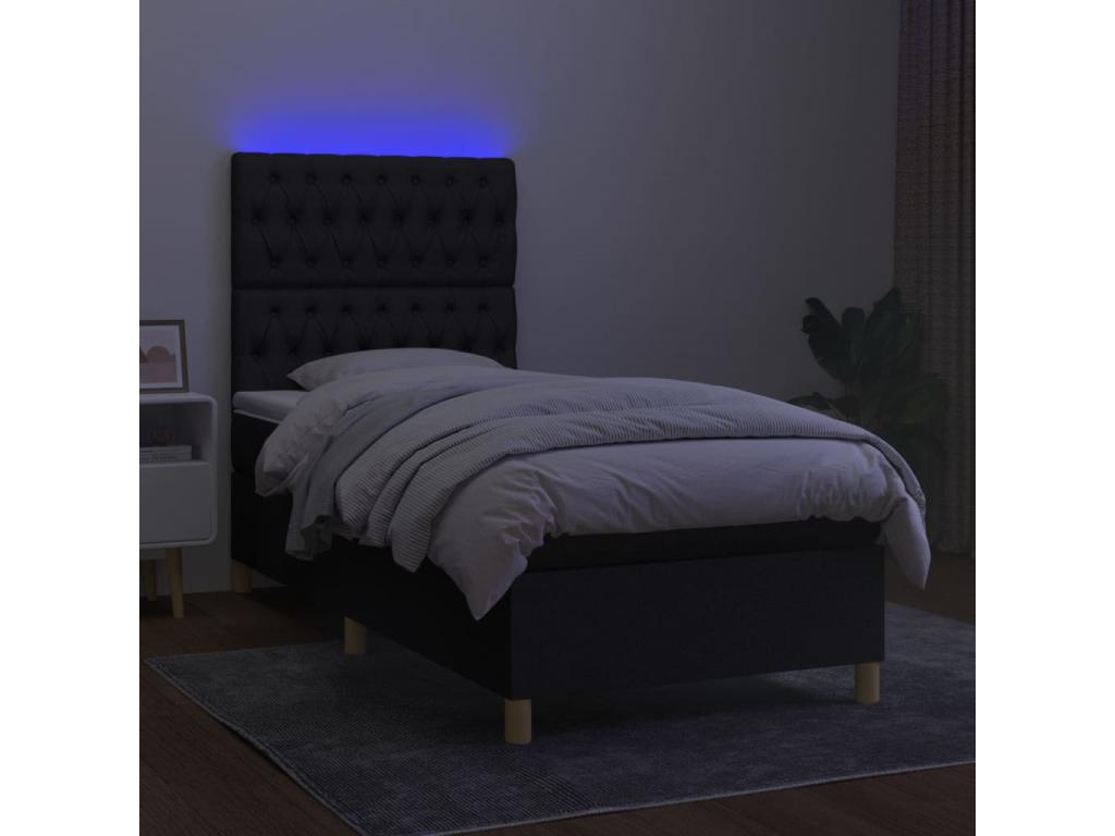 Bed base with Homelumiere bed light and mattress with LED lighting, Black, 90x200 cm, Fabric