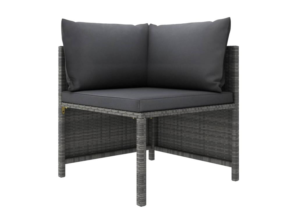 5-piece garden furniture set with cushions, grey woven resin