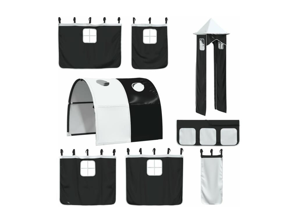 Children's loft bed with white/black frame, 80x200cm, solid pine