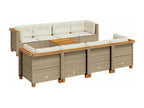 9-piece garden furniture set with cushions, beige woven resin