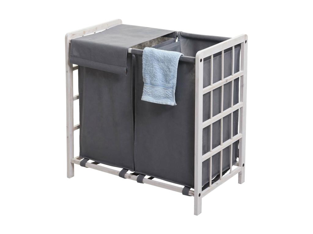 Artanzy-B60 Laundry Hamper, Solid Wood, 60x60x33cm, 68L - White with Grey Lid 17654VNVP