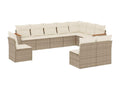 Garden furniture set with cushions, 10 pieces, beige woven resin, 91413NYPZ