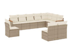 Garden furniture set with cushions, 10 pieces, beige woven resin, 91413NYPZ