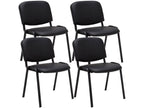 Set of 4 Conference Chairs - Faux Leather / Matte Black Metal - Black - Homelumiere