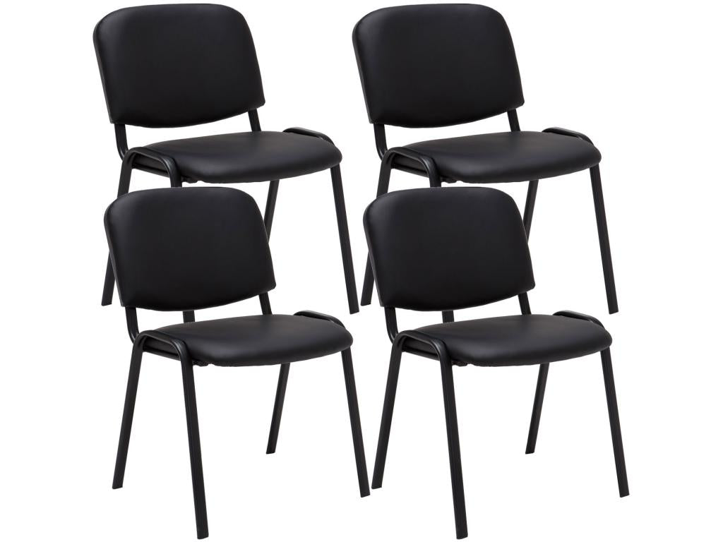 Set of 4 Conference Chairs - Faux Leather / Matte Black Metal - Black - Homelumiere