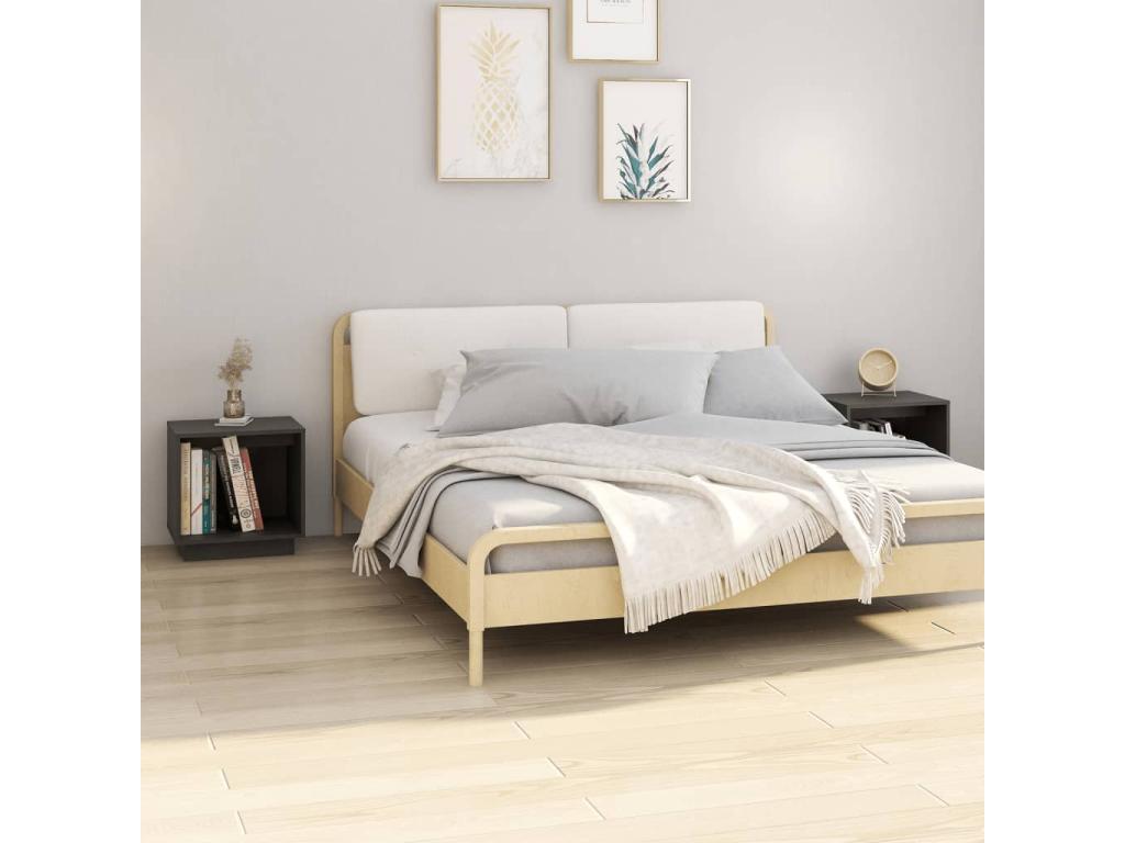 2-Piece Bedside Tables, Grey, 40x30x40 cm, Solid Pine Wood