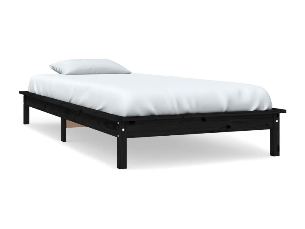 Black Bed Frame 90x190 cm Solid Pine Wood Single