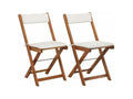 Square table and 2 light-colored Homelumiere garden chairs with white Homelumiere cushions