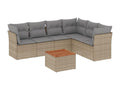 7-piece garden furniture set with cushions, beige woven resin