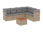 7-piece garden furniture set with cushions, beige woven resin