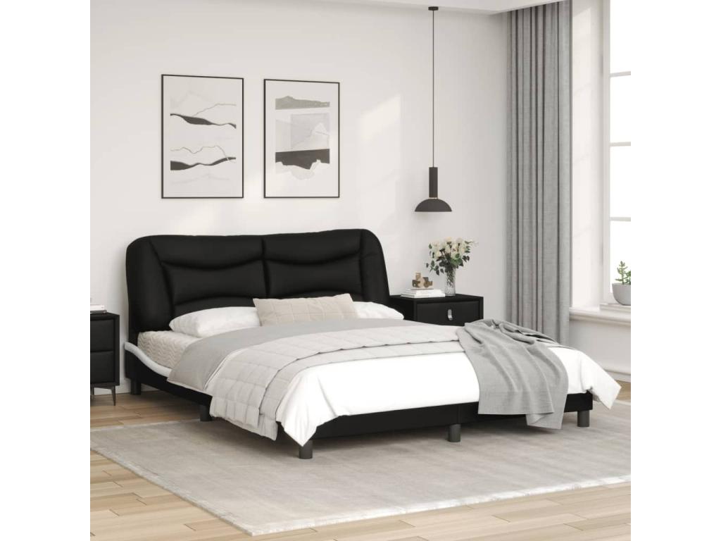 Black and white bed frame and headboard 160x200 faux leather