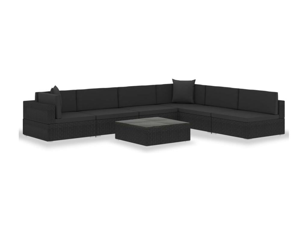 7-piece garden furniture set with cushions, black woven resin, 3