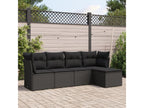 5-piece garden furniture set with cushions, black woven resin