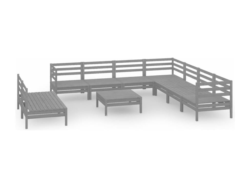 10-piece garden furniture set, solid pine wood, grey